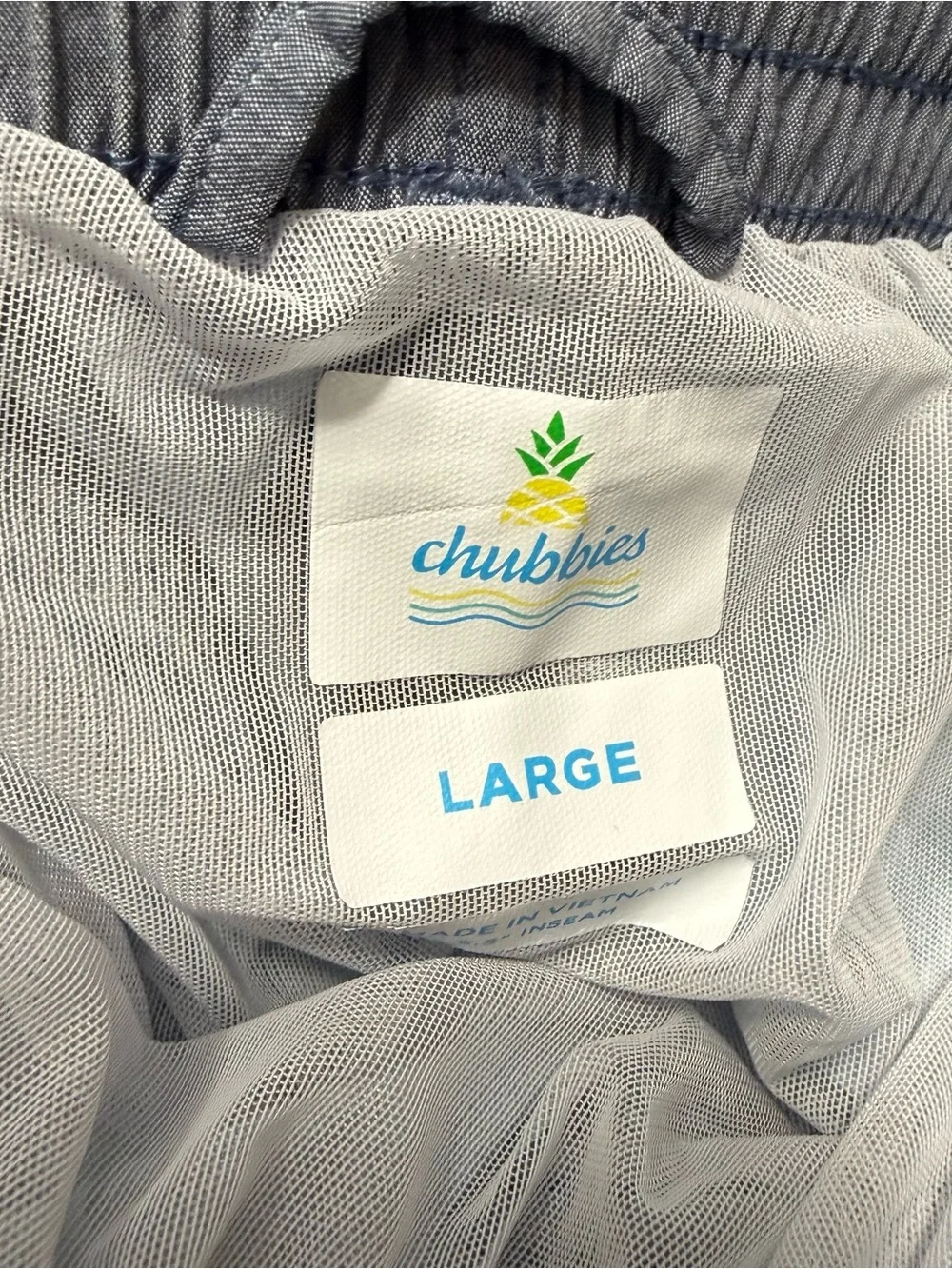 Men's Chubbies Striped Swim Shorts in Dark Grey w/ Blue/Yellow/Coral Stripes, L